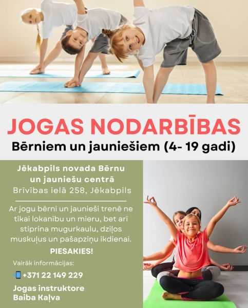 Jaunums! Jogas nodarbības bērniem un jauniešiem!