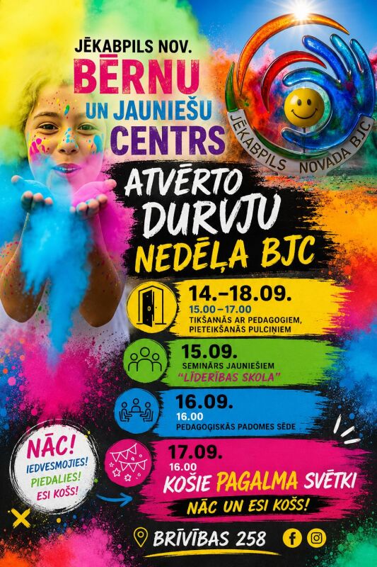  Jēkabpils novada Bērnu un jauniešu centrs aicina uz Atvērto durvju nedēļu